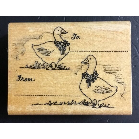 1985 Hero Arts Rubber Stamp With Ducks Geese & "To/From" Gift Tag Envelope - Picture 1 of 3
